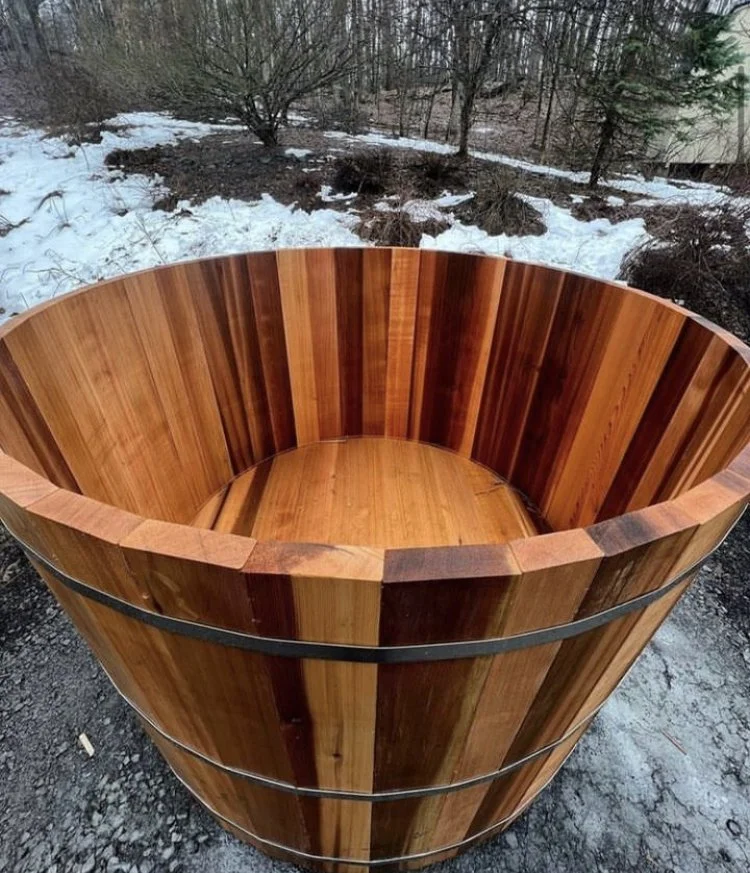 Cedar hot tub installed on a property in the Hudson Valley
