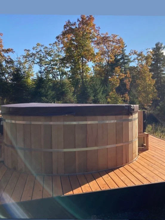 Cedar hot tub installation in progress