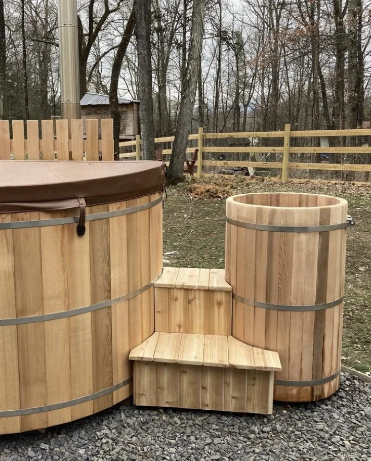 Cedar hot tub installation on a Hudson Valley property