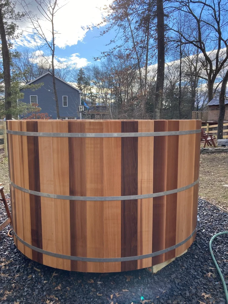 Cooperage-crafted cedar hot tub detail