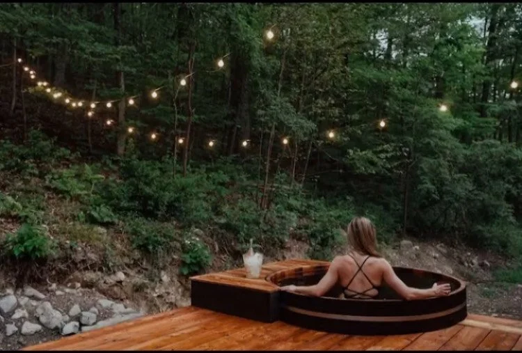 Cedar hot tub installed on a residential property in the Hudson Valley