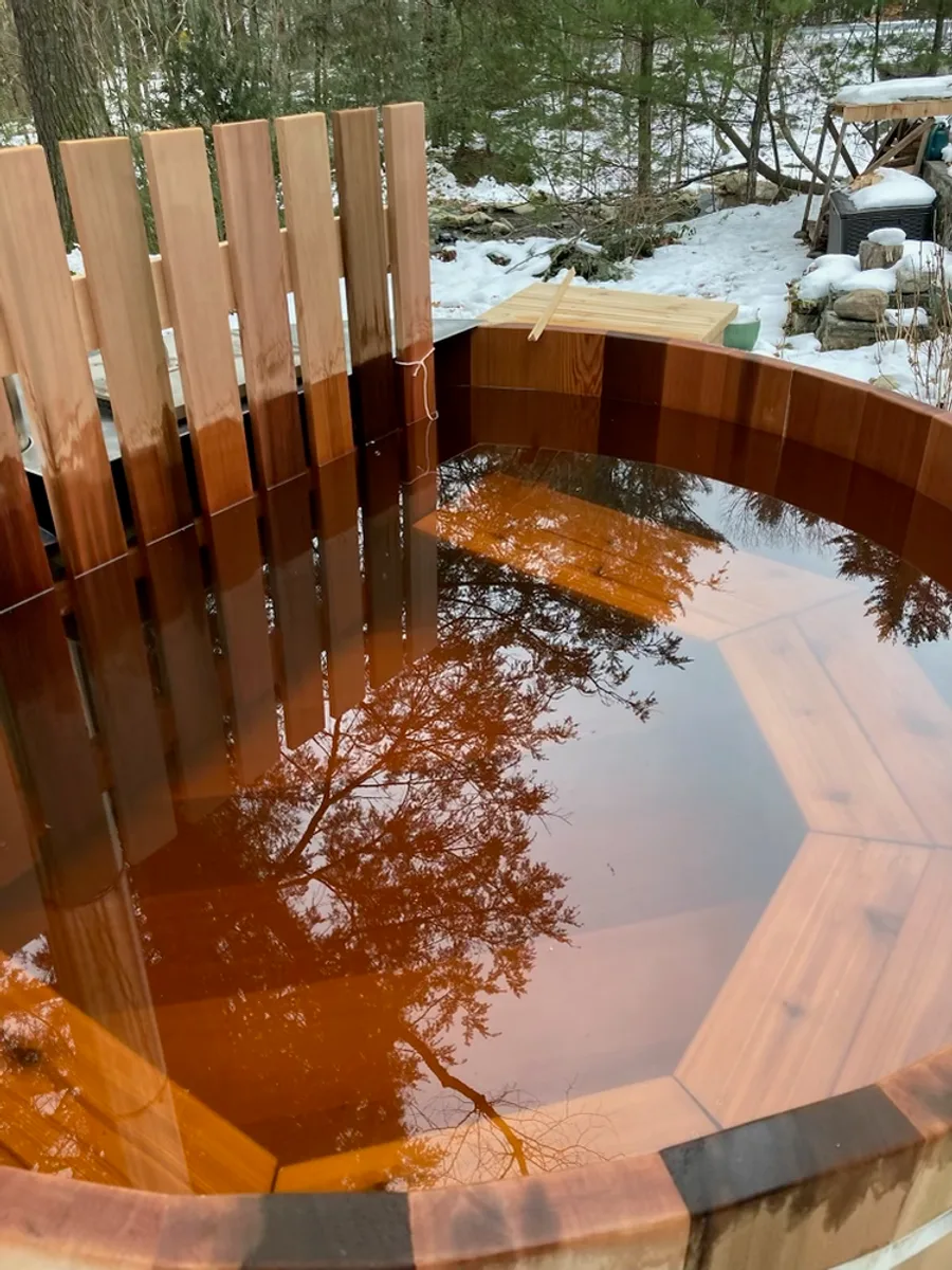 Cedar valley view hot tub in natural Hudson Valley setting